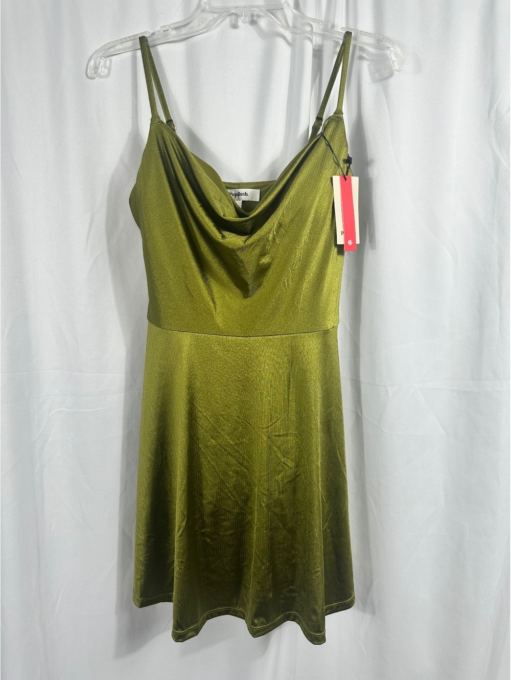 Popilush Olive Green Slip Dress with Built-in Shapewear, Size Large